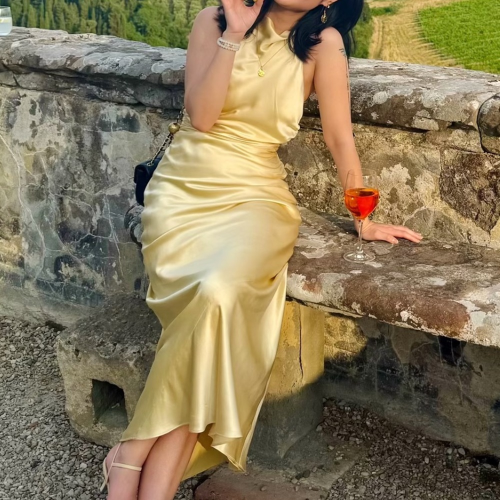 NWT Reformation Casette Dress Silk Butter Yellow Blond